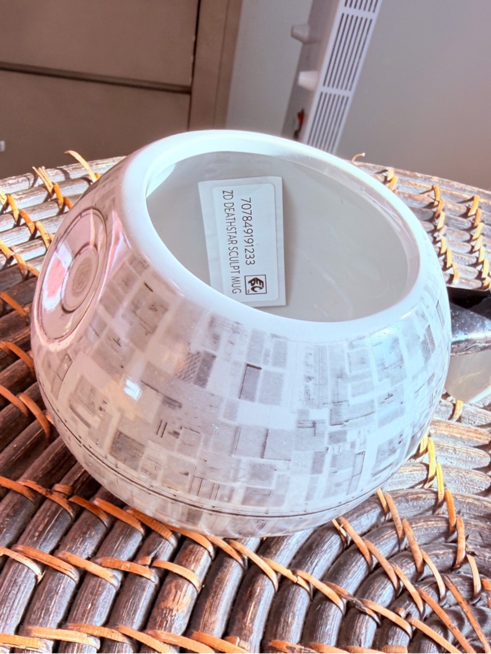 Ceramic Round White Glazed Mug with Subtle Pattern - Picture 3 of 3